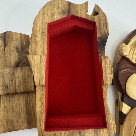 Handcrafted Carved Wood Puzzle Box Gift Jewelry Trinket Box Santa Christmas - Picture 3 of 7